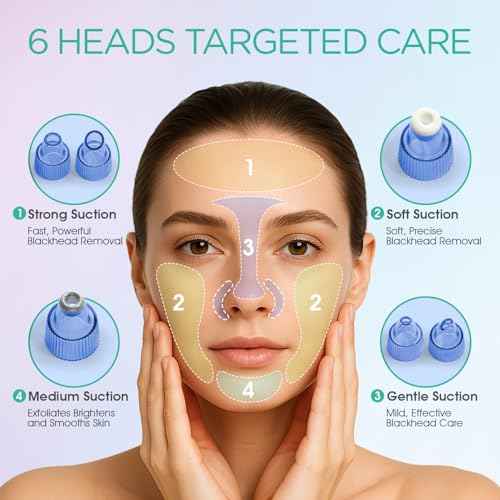 VOYOR Blackhead Remover Pore Vacuum - Electric Face Vacuum Pore Cleaner Acne White Heads Removal with 6 Suction Heads (BR410)