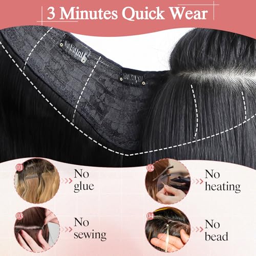 One Pieces Clip in Hair Extensions Human Hair Upgraded V-Shaped 5 Clips in Hair Extensions Human Hair Long One Piece Hairpiece for Women,16 Inch,#18P613 Gold Blonde Mixed Bleach Blonde,65g