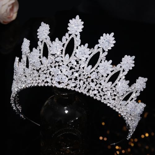 Aoligrace Silver Tall Wedding Tiaras for Women Luxury Cubic Zirconia Quinceanera Crowns for Women CZ Pageant Birthday Bridal Hair Accessories