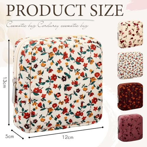 Abbylike 4 Pcs Floral Makeup Bag Cosmetic Bag with Zipper Portable Small Pouches for Purse Toiletry Mini Pouch Cute Mini Makeup Purse for Coin Essentials Items Women (Retro)