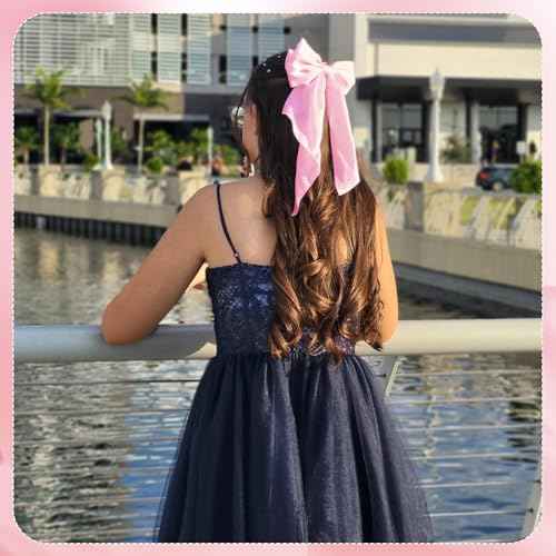 Large Satin Bow Barrettes Clips in Pink - Hair Accessories for Women