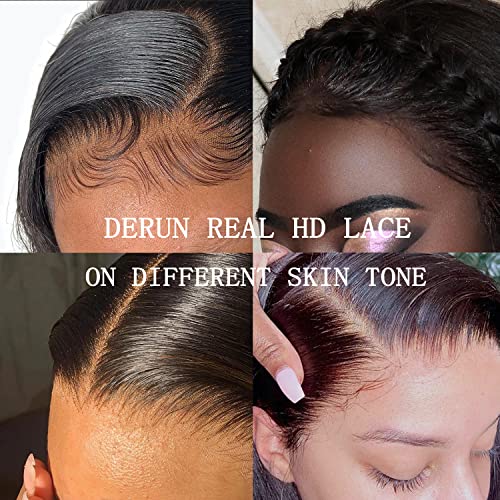 Derun 5x5 Real HD Lace Closure Wigs Human Hair 180% Density Invisible Swiss Lace Front Body Wave Pre-plucked with Baby Hair Wig for Women (30 Inch, 5¡¿5 BW)