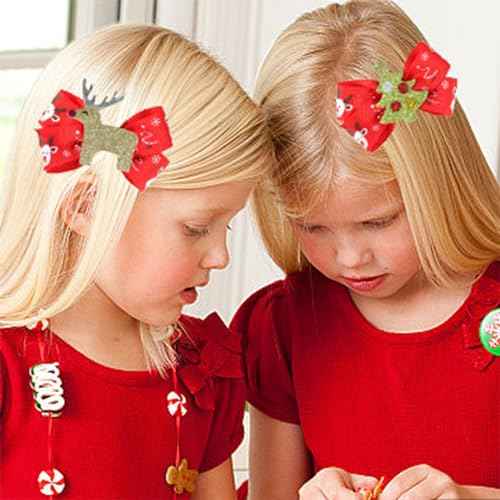 8Pcs Christmas Bow Clips Christmas Sequins Alligator Clips Hair Clips Bows Hair Barrettes, Include Santa, Christmas Tree and Cap, Hair Accessories for Girls Women