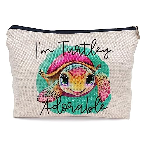 Cute Ocean Animal Sea Turtle I'm Turtley Adorable Cosmetic Bag Decorative Women's Makeup Bag Zipper Pouch Travel Toiletry,Gifts for Sea Turtle Lovers Teen Girls