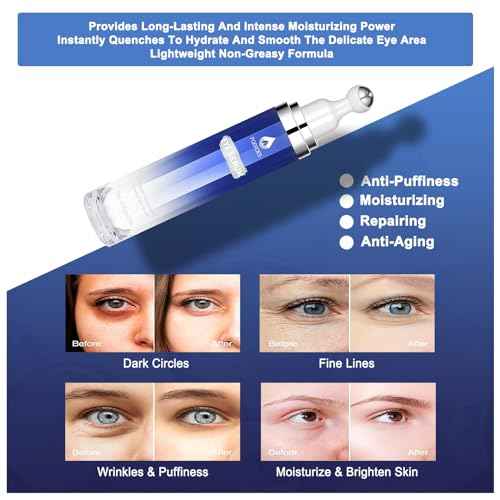 Eye Serum with 8% Caffeine 8% Retinol Hyaluronic Acid Niacinamide peptides for Puffy Bags Fine Lines Dark Circles Wrinkles, Under Eye Cream with 360¡Æ Roller Massage Ball, 0.5 fl. oz