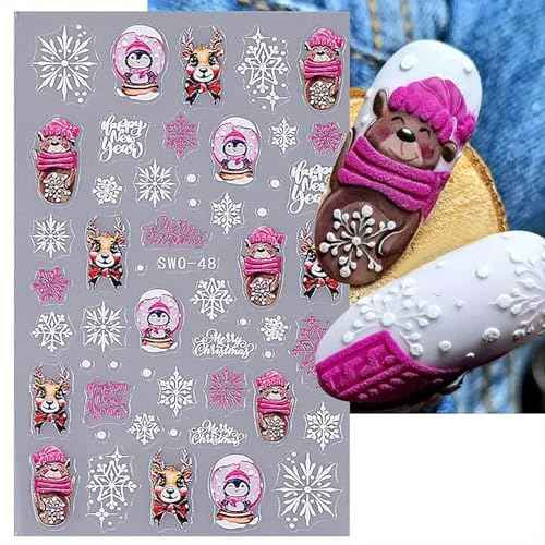 Christmas Nail Art Stickers - Santa Claus, Elk & Gingerbread Man Designs, Winter Xmas Decals, Self-Adhesive, Cute Supplies for Women, 6Pcs
