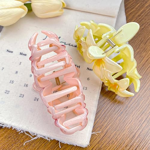 Plumeria Shape Hair Claw Clip Vivid Floral Large Non-Slip Hair Accessories 4.3" x 2.6" for Thick Hair Women Girls, Daisy Yellow
