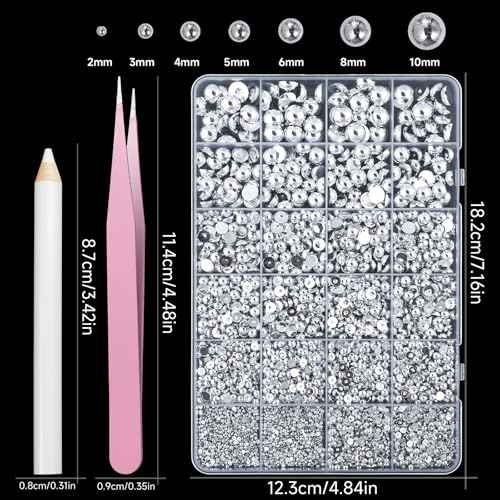 Silver Pearls for Crafting, Flatback Pearl for Nails 7 Sizes Half Round Nail Art Pearls ABS Pearl Beads Gems for Nails Art DIY Crafting Face Hair Manicure DIY