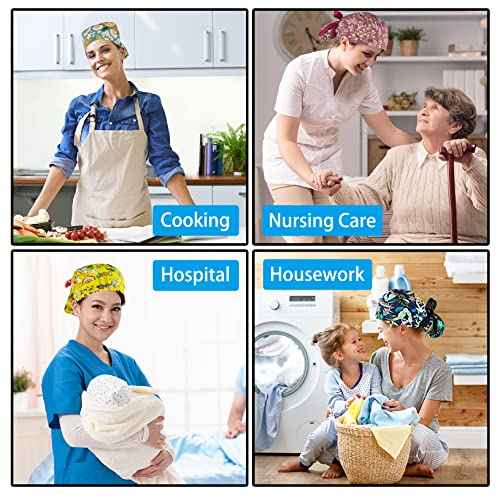 Scrub Caps Women Bouffant Scrub Hats Caps Nurses, Adjustable Working Cap Ponytail Pouch Tie Back Hats