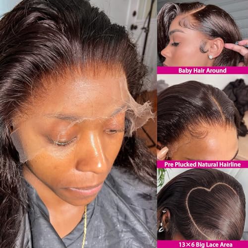 13x6 Chocolate Brown Body Wave Lace Front Wigs Human Hair Pre Plucked 180% Density HD Lace Frontal Wigs with Baby Hair Glueless Brown Wigs for Women 22Inch