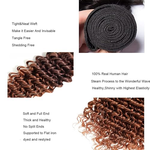 Bundles Human Hair 18 20 22 Inch Omber Deep Wave Human Hair Bundles Natural Chocolate Brown T1B/4/30 Unprocessed Raw Brazilian Virgin Remy Quick Weave for Black Women