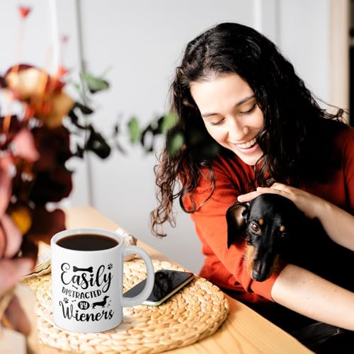 6 Pcs Dachshund Gift Set for Women Weiner Dog Makeup Bag Novelty Crew Socks 11oz Coffee Mug Dachshund Lover Basket Gift Set for Mom Daughter Christmas Birthday New Puppy Owners