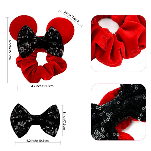 JOYFISCO 3 Pack Mouse Ears Scrunchies Velvet Hair Scrunchies Sequin Bows Hair Ties Hair Bands Ponytail Holder Hair Accessories for Women Girls