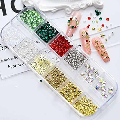 Christmas Crystal Snowflakes Nail Supplies Golden Flat Back Glass Gems Round Pearl Accessories Sparkly Star Bow Diamonds Jewels Rhinestone for Women Nail Decoration