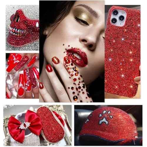 5300PCS 3mm Siam Red Crystal Resin Rhinestones for Crafting SS10 Flatback Stones Bulk Non-Hotfix Ruby Red Diamonds Crystals Gems Charms for Nails Face Eyes Makeup Mugs Tumblers Bottles Crafts