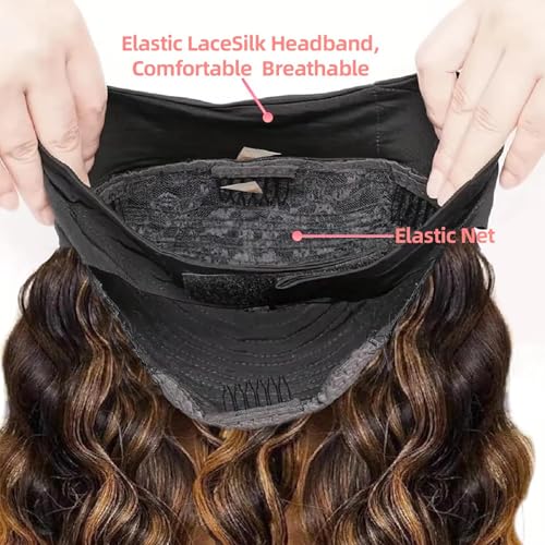 Highlight Ombre Headband Wig Human Hair 4/27 Highlight Body Wave Wigs Human Hair for Black Women Wear and Go Glueless None Lace Front Wigs Brazilian Virgin Headband Wig Human Hair 22 Inch