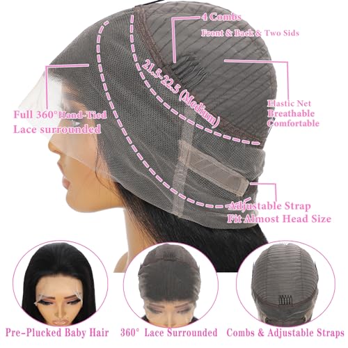 360 Lace Front Wigs Human Hair Pre Plucked Deep Wave Lace Front Wigs Human Hair Wigs for Black Women with Baby Hair Natural Hairline Deep Culy 360 Full Lace Wigs 22 Inch
