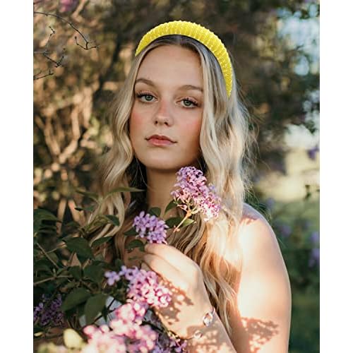 Wecoe Yellow Headband Fashion Rhinestone Padded Headband Women Cute Fancy Bling Diamond Sparkle Crystal Beaded Hairband Homecoming Prom Holiday Hair Accessories For Women Girls Birthday Gifts
