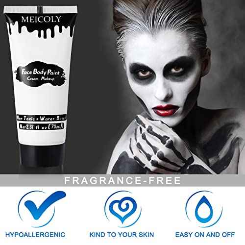 MEICOLY White Cream Face Body Paint,2.37Oz Large Tube Clown White Makeup,Water Based Full Body Paint for Adults and Kids,Halloween SFX Skull Joker Zombie Vampire Skeleton Goth Cosplay Mime Makeup