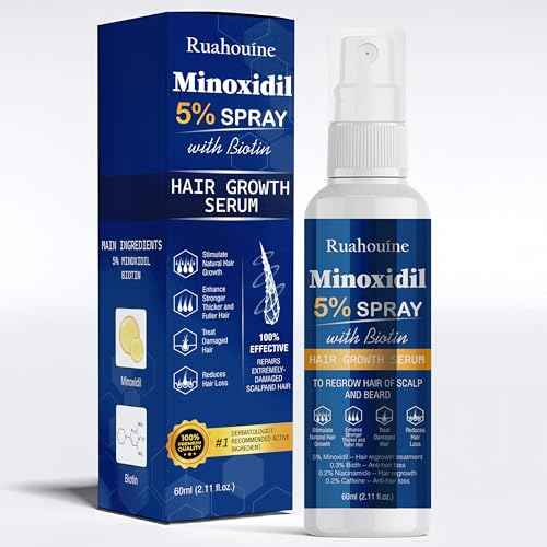 5% Minoxidil Hair Growth Spray Serum, Hair Regrowth Treatment for Men and Women, Strengthens and Thickens Hair for Fuller, Longer Results, Beard and Facial Hair Enhancer