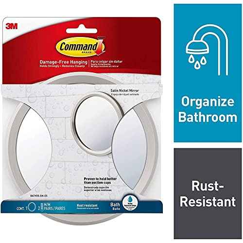Command Bath Mirror, 2-Pack of 1 Mirror and 2 Water-Resistant Command Strips, Damage Free Bathroom Organization