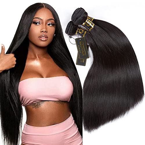 QTHAIR 16A Brazilian Straight Human Hair 3 Bundles (12 14 16inch,300g) Brazilian Virgin Hair Straight Human Hair Extensions Unprocessed Brazilian Straight Hair Weave for All Women