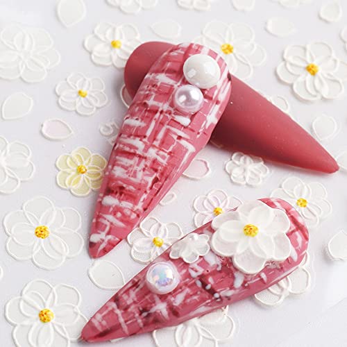 5D Leaf Flowers Nail Stickers For Nail Art Decor,Embossed Daisy Floral Nail Decals 3D Self-Adhesive Nail Supplies Leaves Rabbit Charms Spring Flower Stickers For Women Acrylic Nails Decorations,5sheet