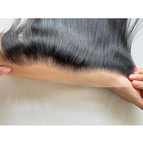 9¡¿6 HD Lace Closure 0.1mm Ultra-thin HD Lace Closure Human Hair with Natural Hairline Pre-plucked Bleached Knots Virgin Unprocessed Straight Hair Natural Black Color 14 Inch