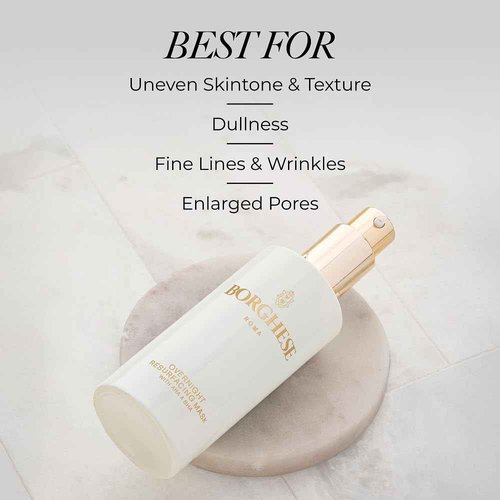 Borghese Overnight Resurfacing Mask With AHA & BHA - Leave-On Exfoliating Mask with Glycolic Acid, Lactic Acid, & Hyaluronic Acid, For All Skin Types