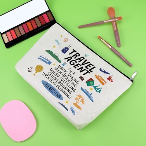 Travel Agent Makeup Bag Appreciation Gift for Travel Agent Planner Advisor Coworker Coametic Bag Trip Lover Gifts for Woman Travelers Christmas Retirement Present Traveling Cosmetic Zipper Pouch