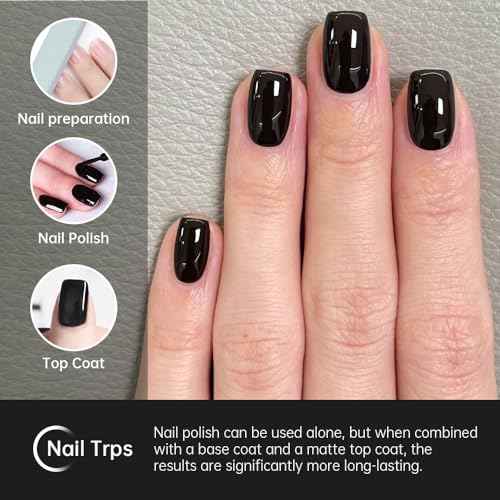 COSMOO Black Nail Polish, Black Quick Dry Nail Lacquer, Vegan Chip-Resistant Long-Lasting Nail Lacquer for Nail Art Varnish, 12ml /0.41 fl oz