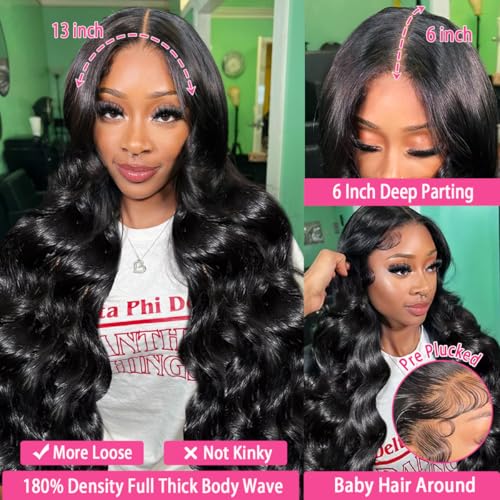 13x6 Body Wave Lace Front Wigs Human Hair HD Transparent Lace Front Wigs Human Hair 180 Density Glueless Frontal Wig for Women Pre Plucked with Baby Hair 22 Inch