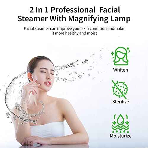 Winado 2 in 1 Facial Steamer with 5X Magnification Light, Deep Cleaning for Personal Skin Care, Beautician Steamer Professional Humidifier Facial Spa Mist Steam for Home & Beauty Salon, White