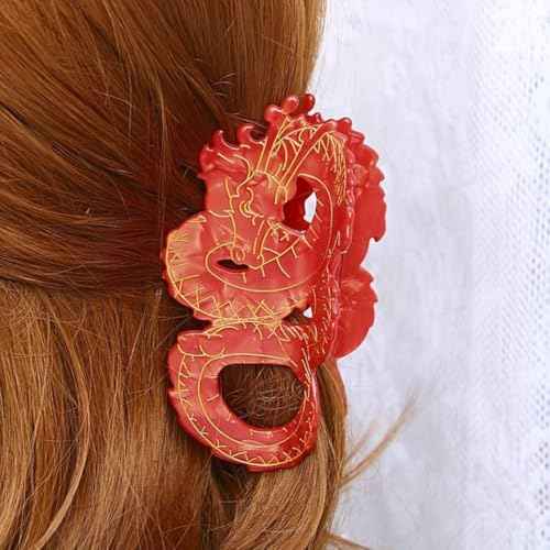 Dragon Hair Clip,Acetate Hair Claw,Small Hair Clips for Women,Red