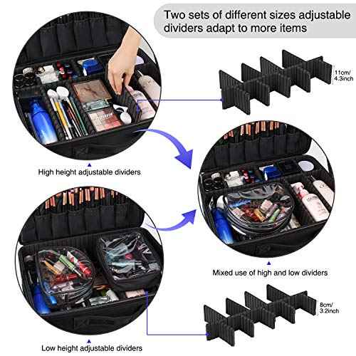 Relavel Extra Large Makeup Case Travel Makeup Train Case Professional Makeup Artist Bag Portable Nail Organizer Box Art Supply Case with Adjustable Dividers/Attach to Trolley/Shoulder Strap (Black)