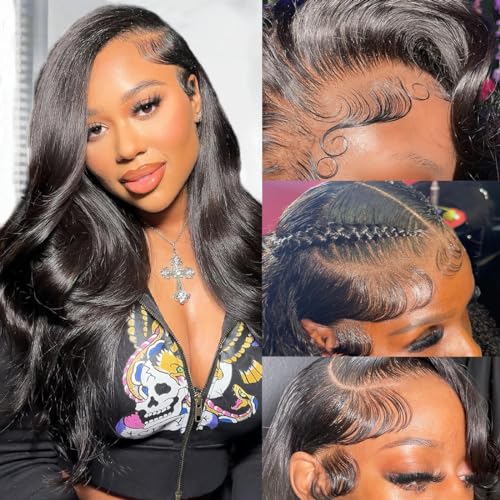 Body Wave Lace Front Wigs - HD Transparent Lace Frontal Wigs for Women, Natural Color 20 Inch, 180% Density Brazilian Human Hair, 9A Glueless Wigs Plucked with Baby Hair