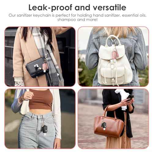 2Pcs Portable Leather Hand Sanitizer Holder, Travel Size Keychain Case Refillable Bottle for Toiletry Lotion Liquid Soap Shampoo (Black, Pink)