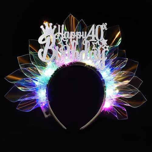 Light Up Happy Birthday Crown - Glowing Birthday Headband LED Bday Headpiece Hair Hoop Hair Accessories