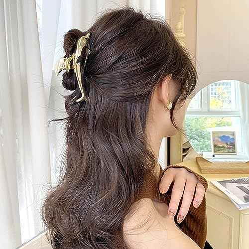 2 PCS Dolphin Hair Claw Clips for Women, Metal Claw Clips for Thick Hair Elegant Barrettes Strong Hold Hair Clamps Non Slip Hair Catch Jaw