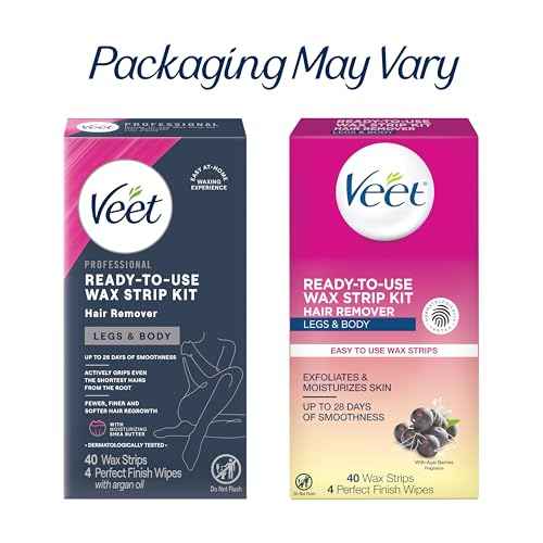 VEET Sugar Wax Strips For Women's Body Hair Removal, Bikini Hair Removal Kit, Pubic, Dermatologically Tested For Body & Intimate Areas, 40ct Wax Strips with Shea Butter & 4ct Wipes