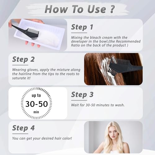 Gentle Cream Hair Bleach Kit, Ammonia-Free Bleach for Hair with Developer, Lifts Up to 8 Levels, No-Drip Hair Lightening Kit for Home Use