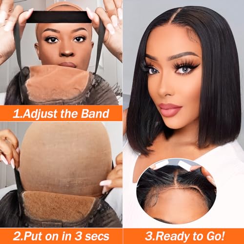 AISI Glueless Bob Wig Human Hair Pre Plucked Short Straight Bob Wigs for Black Women Pre Cut 4x4 Lace Closure HD Transparent Glueless Lace Front Wigs Human Hair 180% Density 12 Inch
