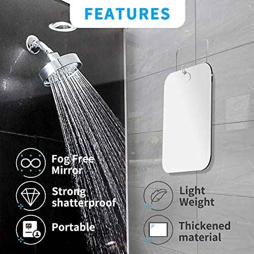 Shatterproof Shower Mirror Fogless for Shaving(2 Pack,Larger 10.7x8 inch) 43% Than Original,Unbreakable Deluxe Plexiglass Makeup Mirror,Largest Bathroom Wall Hanging,Portable Handheld Camping,Silver