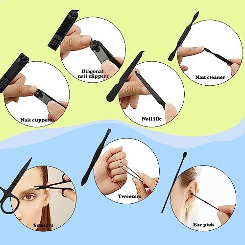 Manicure Set Nail Clippers Nail Tools Christmas Stocking Stuffers Pedicure Supplies Toenail Clippers for Women Men Fingernail Toenail Clipper 8 in 1 Manicure Tools Black with Leather Travel Case