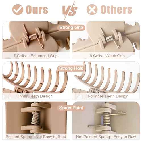 TOCESS 8 Pack Big Hair Claw Clips for Women Large Claw Clip for Thin Thick Curly Hair 90's Strong Hold 4.33 Inch Nonslip Matte Jumbo Hair Clips (8 Pcs)