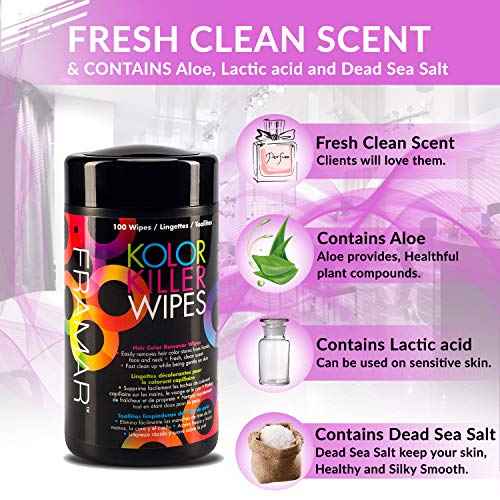 Framar Kolor Killer Wipes ? Hair Dye Remover For Skin, Hair Color Remover For Dyed Hair, Gentle on Skin, Pleasant Scent ? Wipes Dispenser of 100