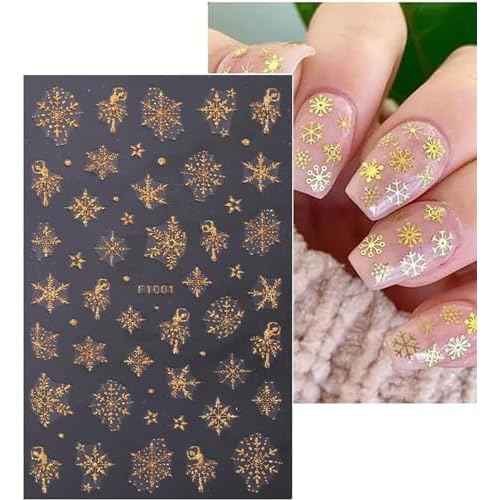 Christmas Nail Stickers for Nail Art 8 Sheets, Snowflake Nail Art Stickers 3D Self-Adhesive Nail Decals Winter Exquisite White Gold Nail Art Supplies for Acrylic Nail Christmas Nail Decorations