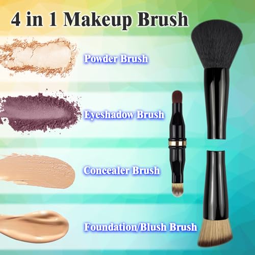 2 Pack 4 in 1 Makeup Brush, Travel Makeup Brush Set with Case, Foundation Brush, Concealer Brush, Eyeshadow Brush Set, Screw Brush, Lip Brush for Foundation, Concealer, Powder Liquid