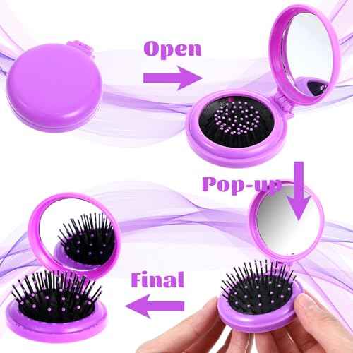 10pcs Folding Hair Brush Mirror Compact Travel Comb Portable Pocket Pop Up Hairbrush with Soft Nylon Bristle Mini Colourful Hair Brush Gift for Women Girls Purse Handbag Christmas
