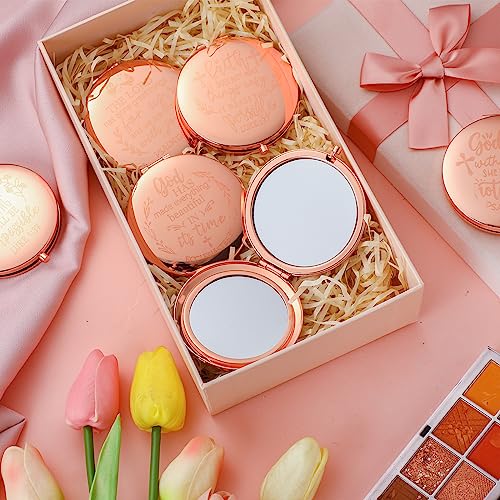 Huwena 12 Pcs Christmas Christian Gifts for Women Bulk Bible Verse Makeup Compact Mirror Inspirational Religious Gift Pocket Mirror for Coworker Teacher Employee Travel Church Scripture Party Present